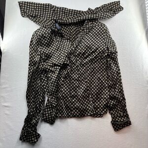 Vintage Emanuel Ungaro Black and Gold Patterned Blouse - Medium
